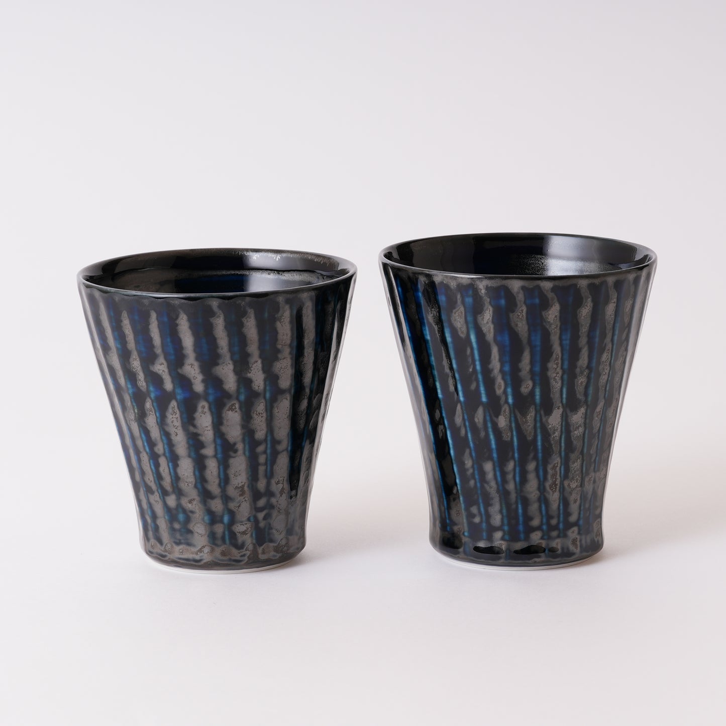 Fukuharu Oil-Drop Glaze Beer Cups Set of 2 (Tenmokuyū, Shinogi)