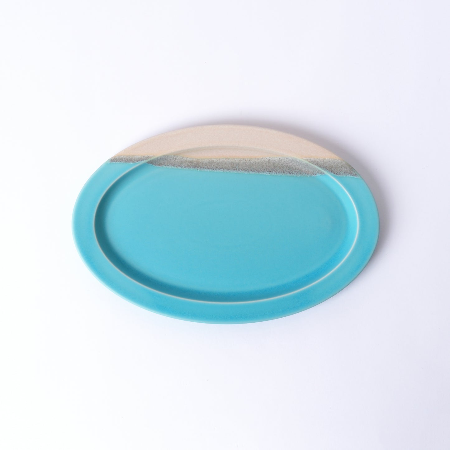 Kōshun Kiln Scenery Oval Plates set of 4 - Turquoise Blue