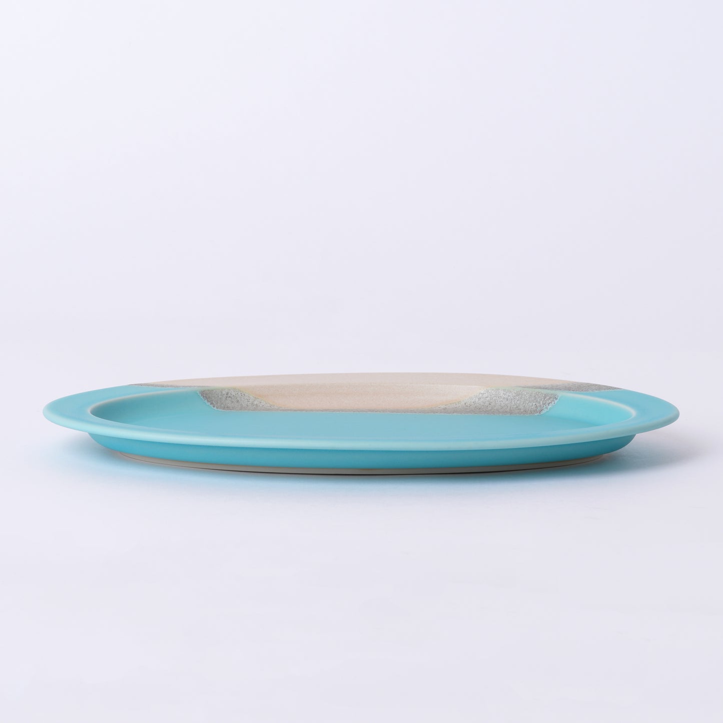 Kōshun Kiln Scenery Oval Plates set of 4 - Turquoise Blue