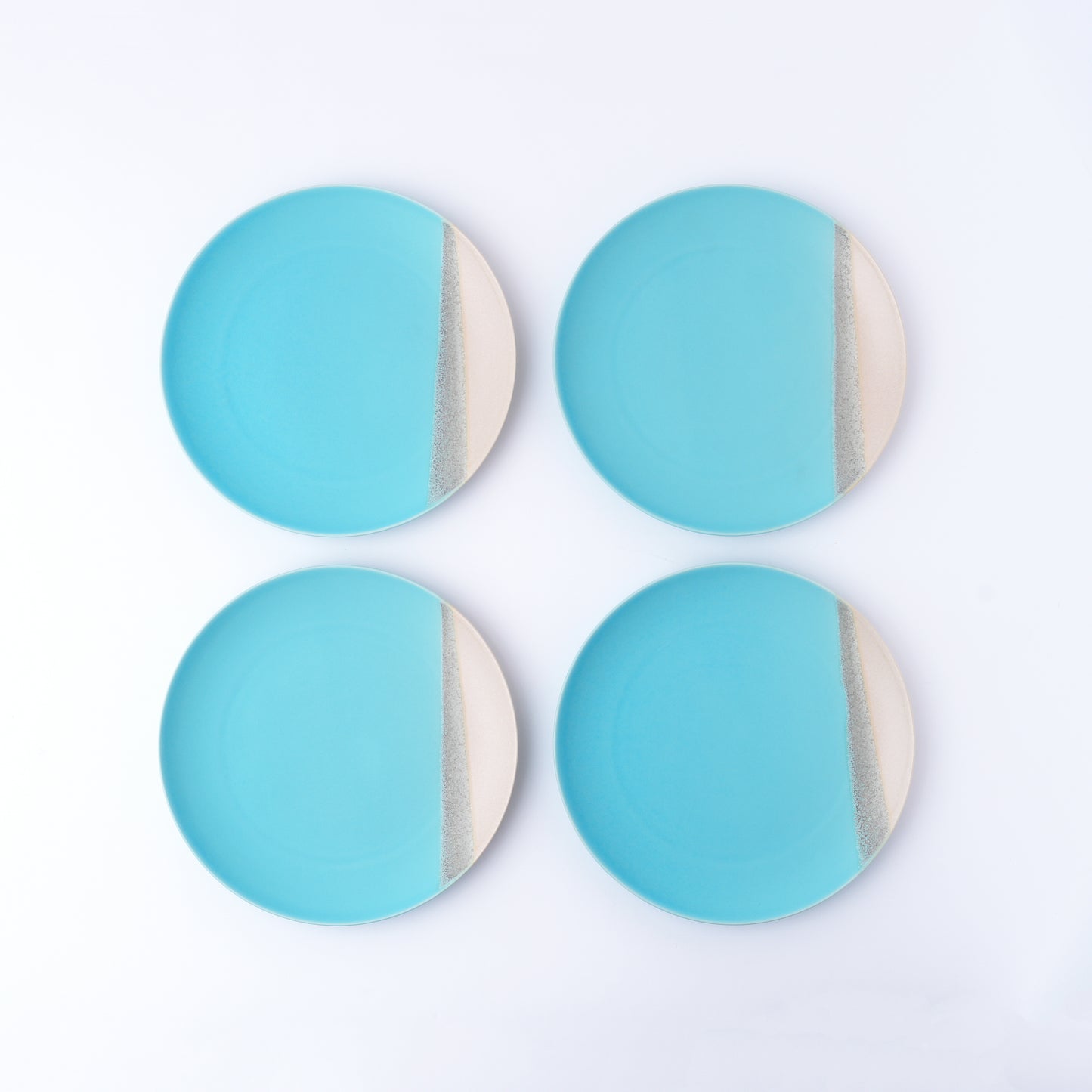 Kōshun Kiln Scenery Plates Medium set of 4 - Turquoise Blue