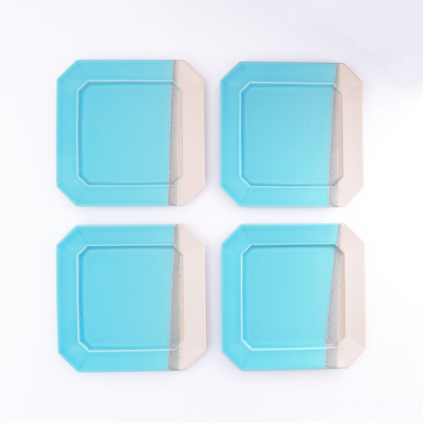 Kōshun Kiln Scenery Square Plates set of 4 - Turquoise Blue